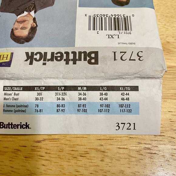 Butterick Making History Men's Pattern 3721 Size L,XL Uncut - Picture 3 of 4